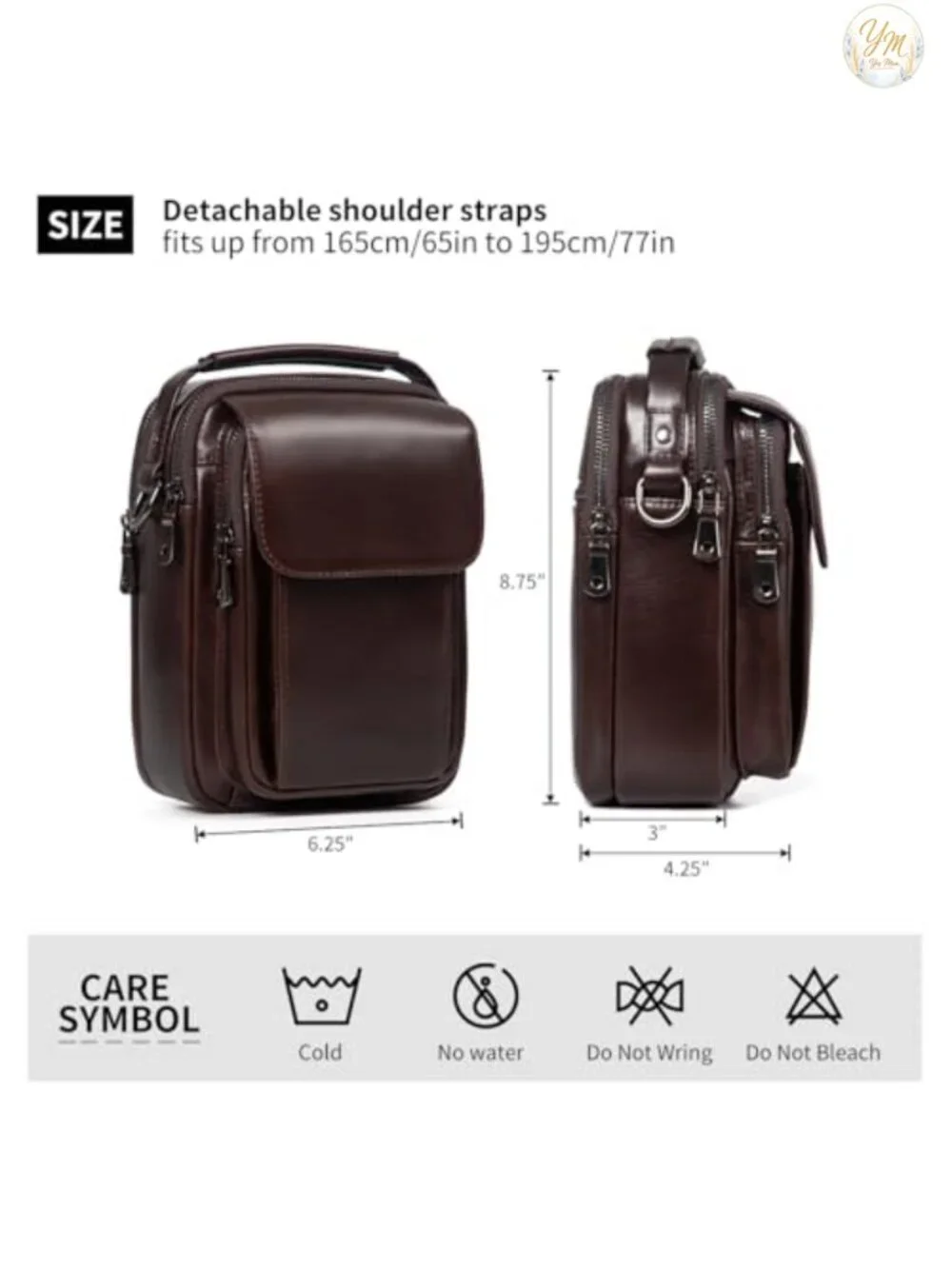 Genuine Leather Small Messenger Bag Crossbody 2-in-1 Padded Strap